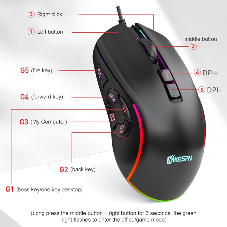 MKESPN X9 10 Buttons 7200DPI RGB Macro Definition Gaming Wired Mouse My Store