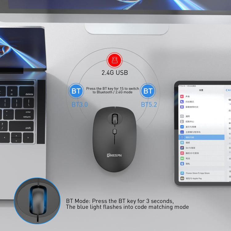MKESPN 859 2.4G+BT5.0+BT3.0 Three Modes Wireless Mouse My Store