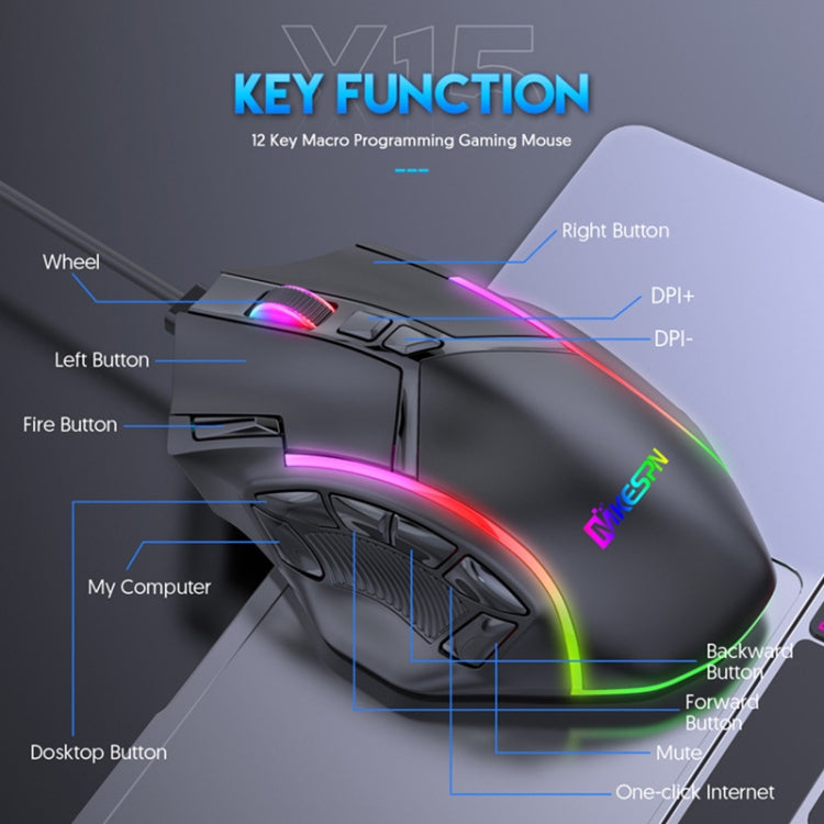 MKESPN X15 Full Speed 12800DPI 12 Buttons Macro Definition RGB Wired Mouse