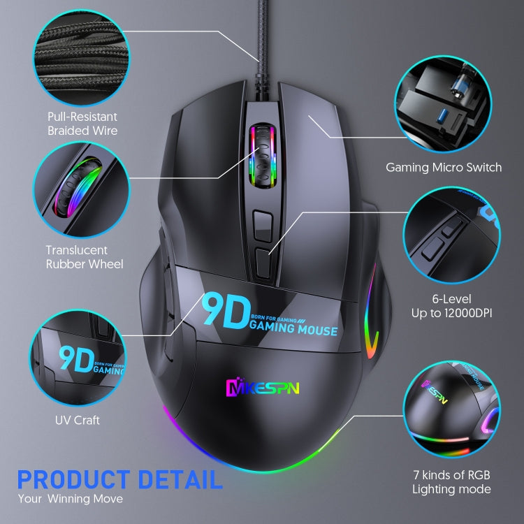 MKESPN X10 9-Buttons RGB Wired Macro Definition Gaming Mouse My Store