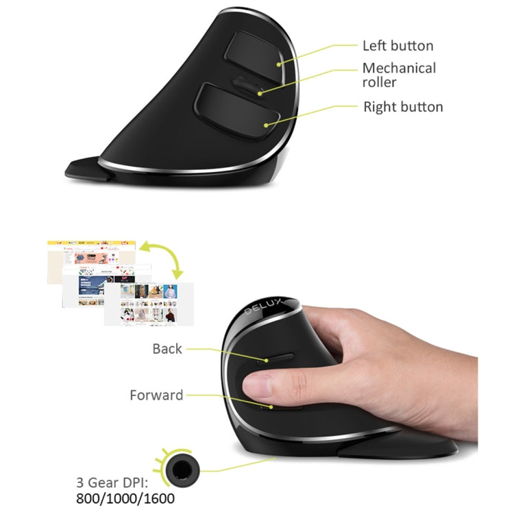 DELUX M618 Plus 2.4G 1600DPI Wireless Portable Vertical Ergonomic Mouse