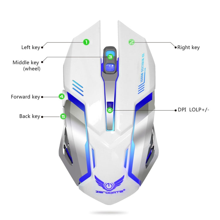 ZERODATE X70 2.4GHz Wireless 6-Keys 2400 DPI Adjustable Ergonomics Optical Gaming Mouse with Breathing Light My Store