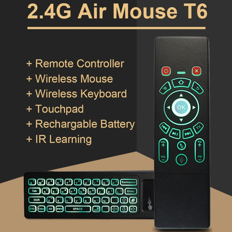 T6 Colorful Light Version Air Mouse 2.4GHz Wireless Keyboard Remote Controller with Touchpad & IR Learning for PC, Android TV Box / Smart TV, Multi-media Devices