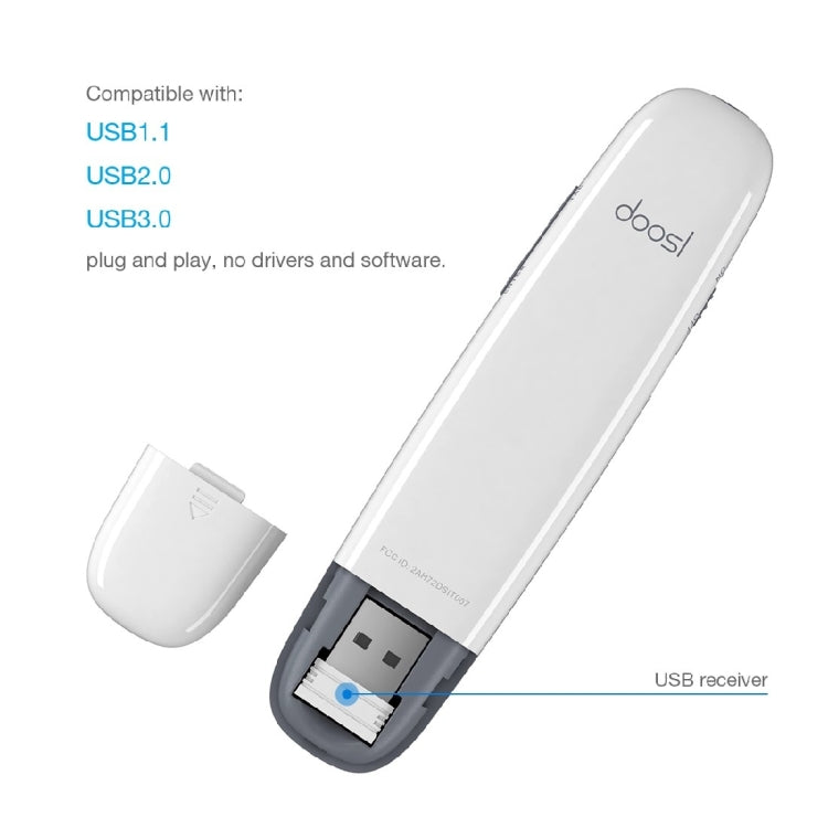 Doosl DSIT007 2.4GHz Rechargeable Powerpoint Presentation Wireless Cliker Remote Control Pen, Control Distance: 100m(White)