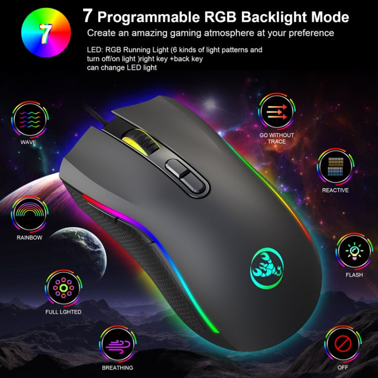 HXSJ A869 Type-C 7200dpi 6-modes Adjustable 7-keys RGB Light Wired Game Mouse My Store