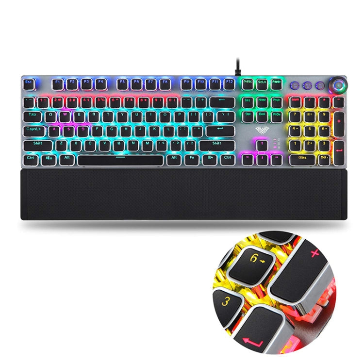 AULA F2088 108 Keys Mixed Light Plating Punk Mechanical Blue Switch Wired USB Gaming Keyboard with Metal Button