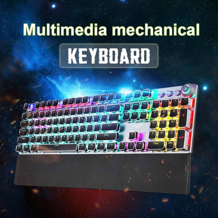 AULA F2088 108 Keys Mixed Light Plating Punk Mechanical Blue Switch Wired USB Gaming Keyboard with Metal Button