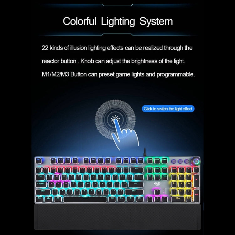 AULA F2088 108 Keys Mixed Light Plating Punk Mechanical Blue Switch Wired USB Gaming Keyboard with Metal Button