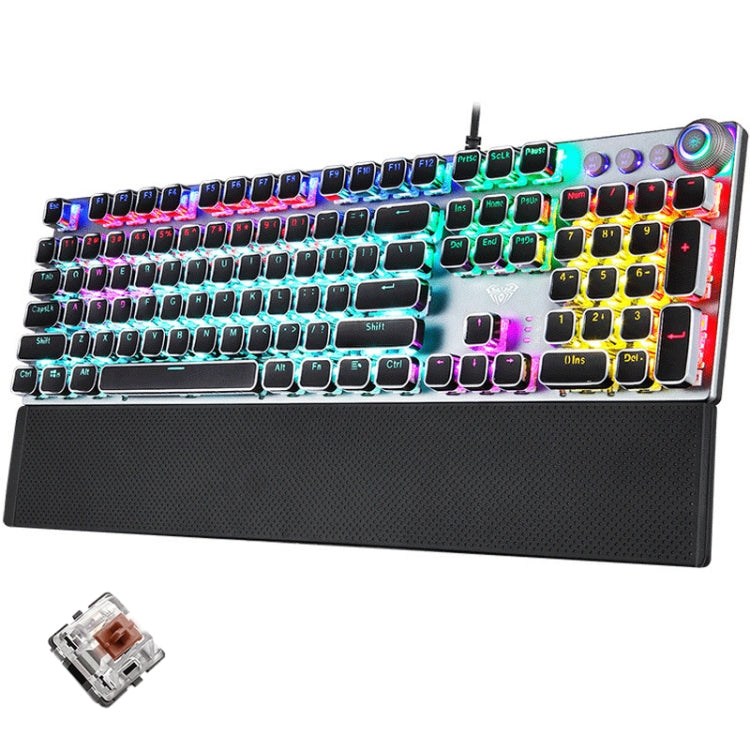 AULA F2088 108 Keys Mixed Light Plating Punk Mechanical Brown Switch Wired USB Gaming Keyboard with Metal Button