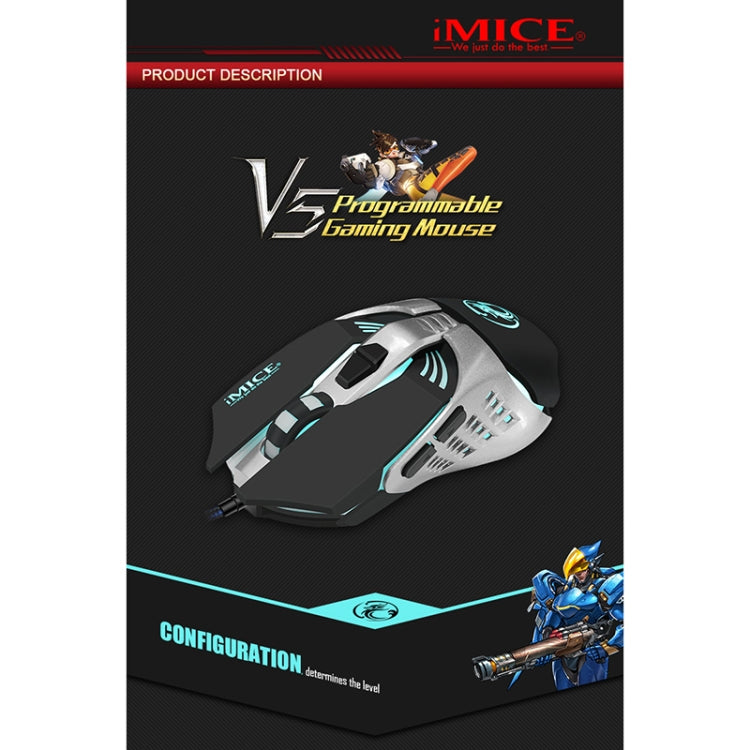 iMICE V5 USB 7 Buttons 4000 DPI Wired Optical Colorful Backlight Gaming Mouse for Computer PC Laptop