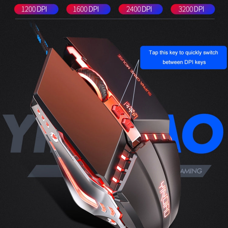 YINDIAO 3200DPI 4-modes Adjustable 7-keys RGB Light Wired Metal Mechanical Hard Core Macro Mouse, Style: Silent Version My Store