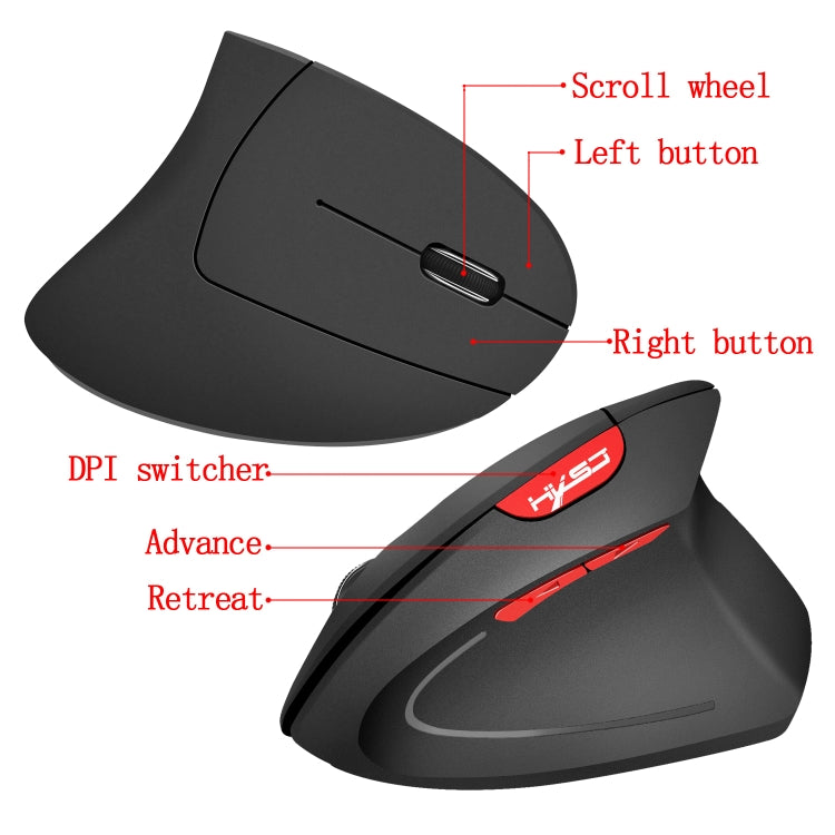 HXSJ T24 6 Buttons 2400 DPI 2.4G Wireless Vertical Ergonomic Mouse with USB Receiver