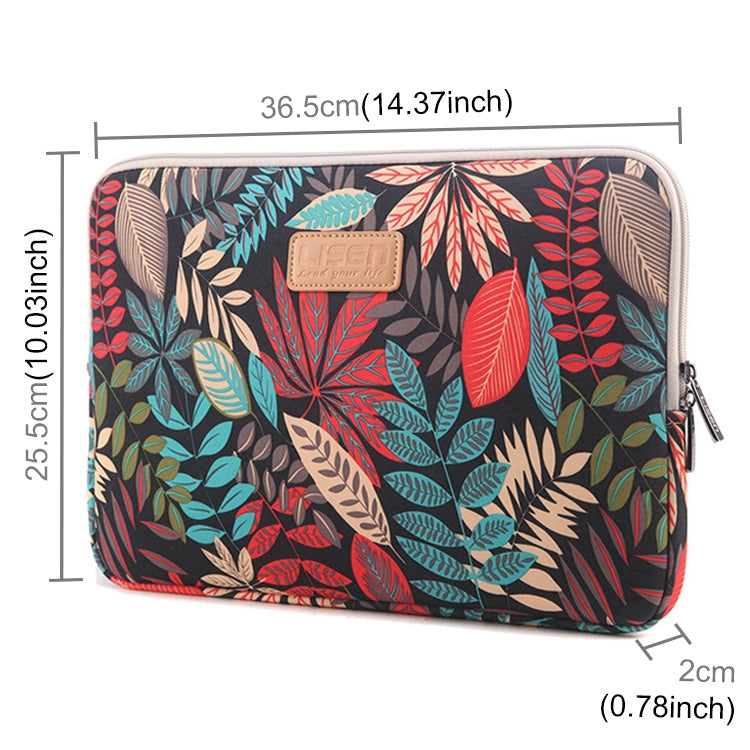 Lisen 14 inch Sleeve Case Colorful Leaves Zipper Briefcase Carrying Bag for Macbook, Samsung, Lenovo, Sony, DELL Alienware, CHUWI, ASUS, HP, 14 inch and Below Laptops