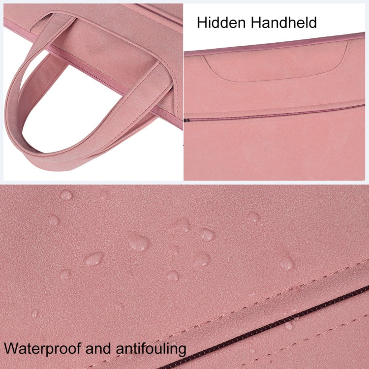 ST06 Waterproof PU Leather Zipper Hidden Portable Strap One-shoulder Handbag for 14.1 inch Laptops, with Suitcase Belt