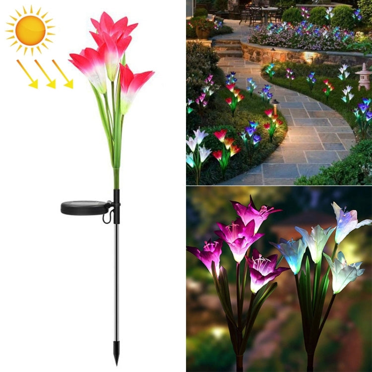 Simulated Lily Flower 4 Heads Solar Powered Outdoor IP55 Waterproof LED Decorative Lawn Lamp, White Light My Store