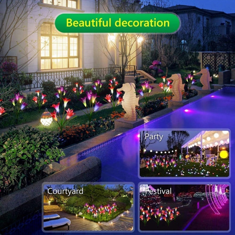 Simulated Lily Flower 4 Heads Solar Powered Outdoor IP55 Waterproof LED Decorative Lawn Lamp, White Light