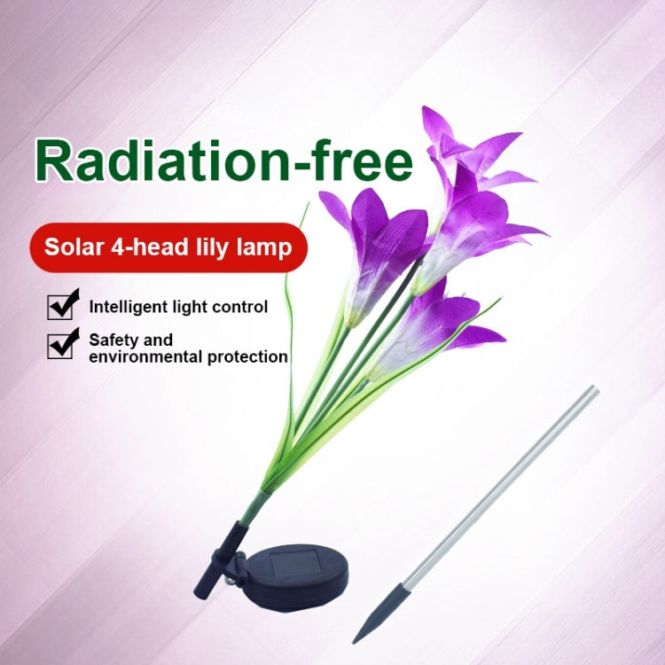 Simulated Lily Flower 4 Heads Solar Powered Outdoor IP55 Waterproof LED Decorative Lawn Lamp, White Light My Store