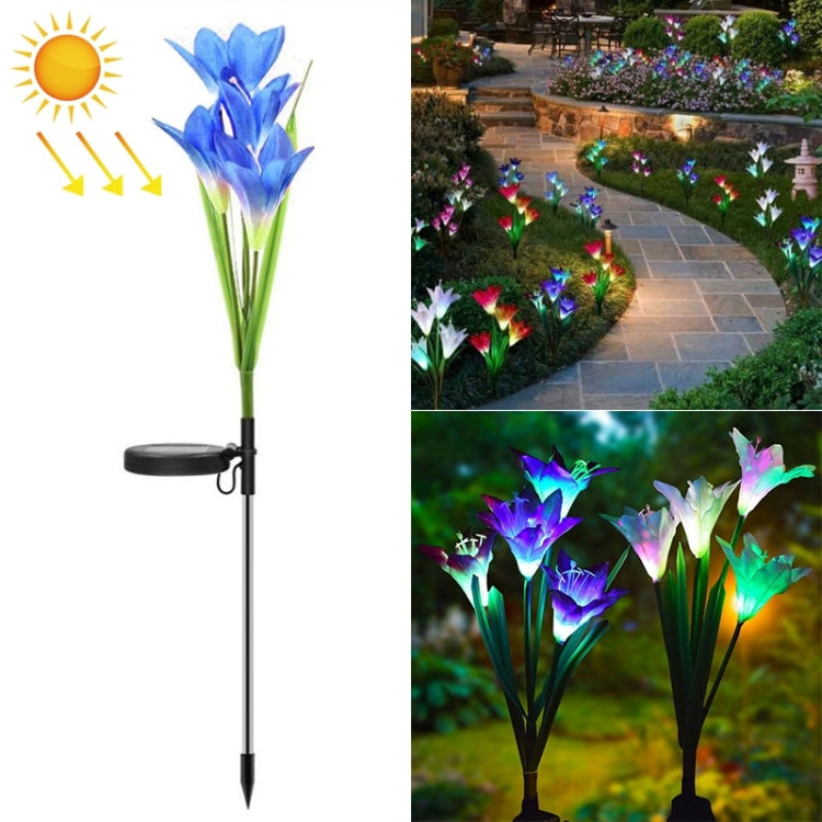 Simulated Lily Flower 4 Heads Solar Powered Outdoor IP55 Waterproof LED Decorative Lawn Lamp, White Light