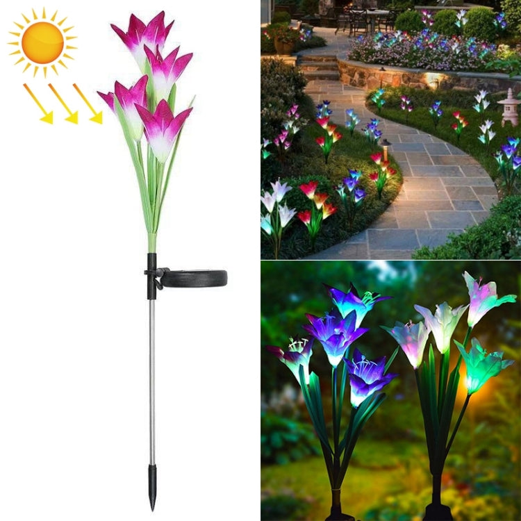 Simulated Lily Flower 4 Heads Solar Powered Outdoor IP55 Waterproof LED Decorative Lawn Lamp, White Light