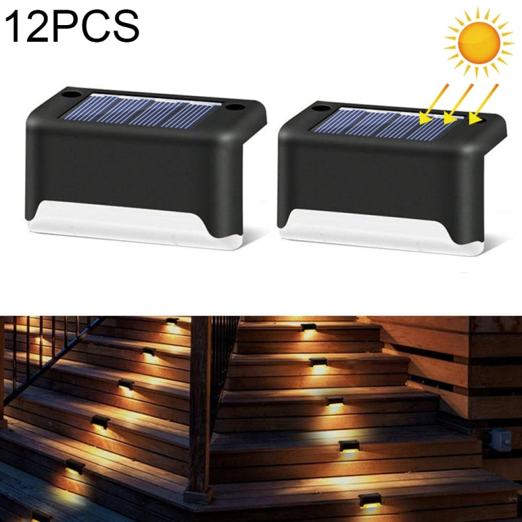 12 PCS Solar Powered LED Outdoor Stairway Light IP65 Waterproof Garden Lamp, Warm White Light