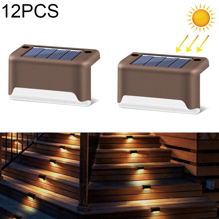 12 PCS Solar Powered LED Outdoor Stairway Light IP65 Waterproof Garden Lamp, Warm White Light