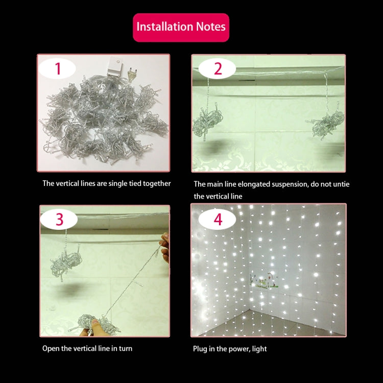 300 LEDs Curtain String Light with End Joint & Multi-function Controller & Memory Waterproof, US Plug, AC 110V