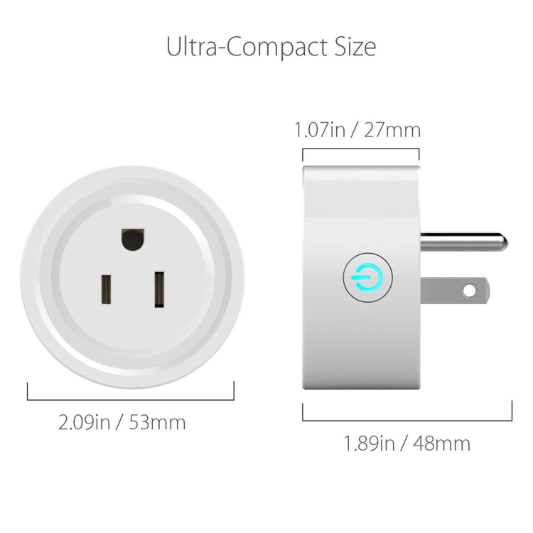 10A Round Shape WiFi Mini Plug APP Remote Control Timing Smart Socket Works with Alexa & Google Home, AC 100-240V, US Plug