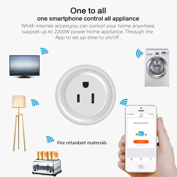 10A Round Shape WiFi Mini Plug APP Remote Control Timing Smart Socket Works with Alexa & Google Home, AC 100-240V, US Plug