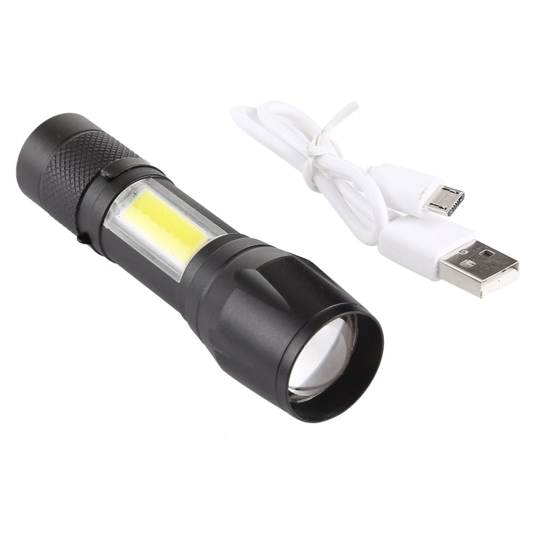 A3 USB Charging Waterproof Zoomable XPE + COB Flashlight with 3-Modes & Clip & Storage Box