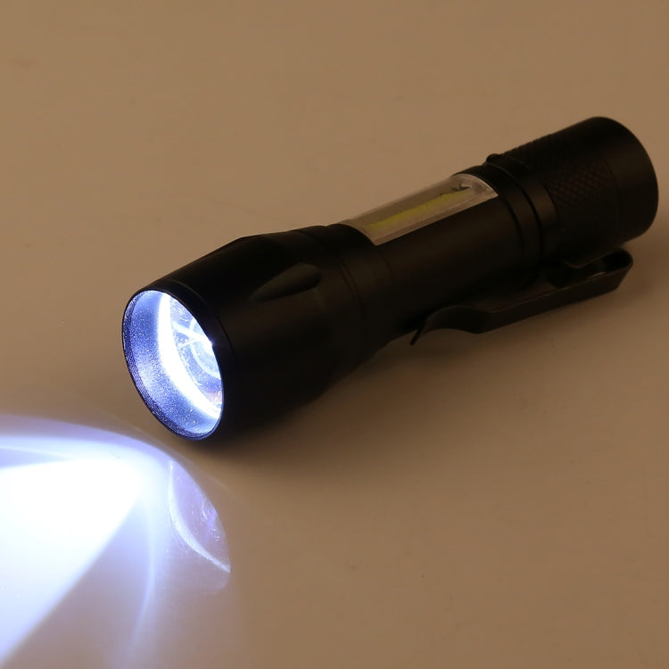 A3 USB Charging Waterproof Zoomable XPE + COB Flashlight with 3-Modes & Clip & Storage Box