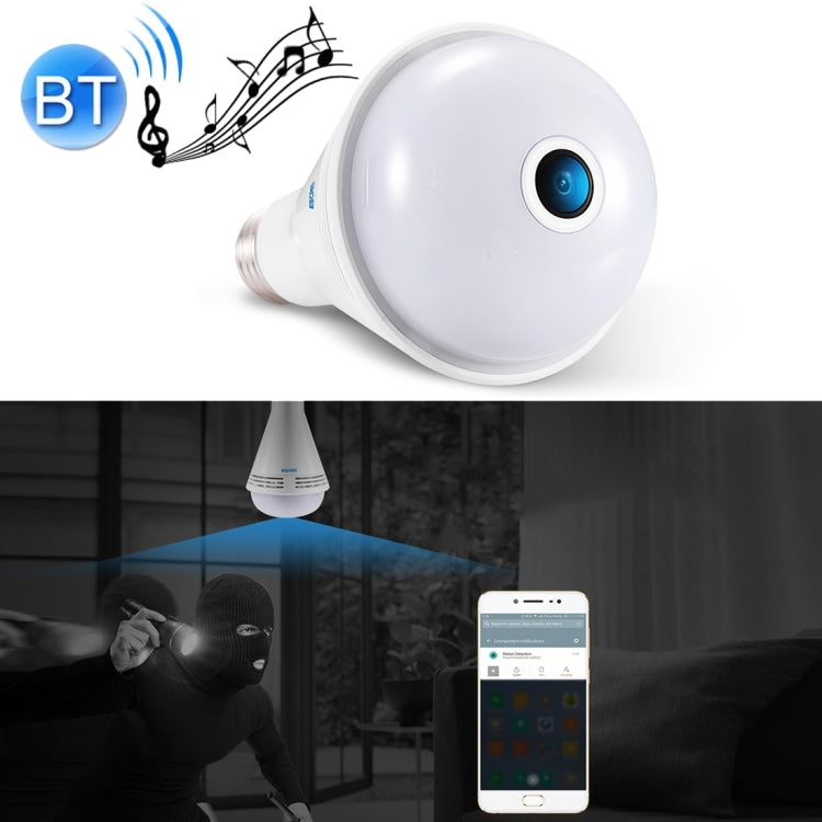 ESCAM QP137 2MP HD 1080P 360 Degree Panoramic Bluetooth Speaker Bulb IP Camera, E27, WiFi, Motion Detection,