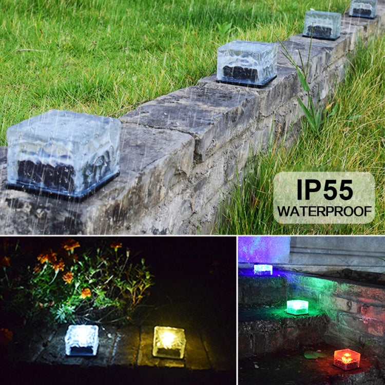 Solar Powered Square Tempered Glass Outdoor LED Buried Light Garden Decoration Lamp IP55 Waterproof，Size: 7 x 7 x 5cm My Store