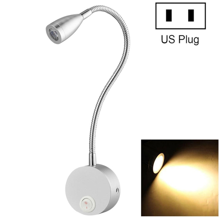 3W 160 LM 3000-3200K Flexible Goose Neck Warm White LED Reading Lamp Light Wall Mount Light Wall Sconce Lamp, Got the CE / FCC Certification, US Plug, Goose Neck Length: 30cm My Store