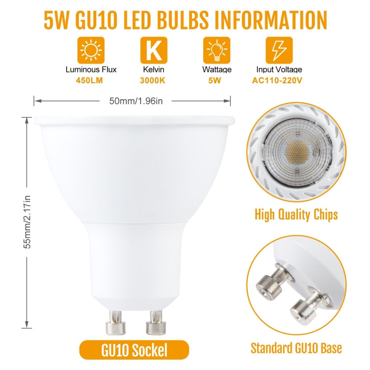 GU10 5W 8 LEDs SMD 2835 LED Spotlight 3000K Dimmable, AC 220V (Warm White) My Store