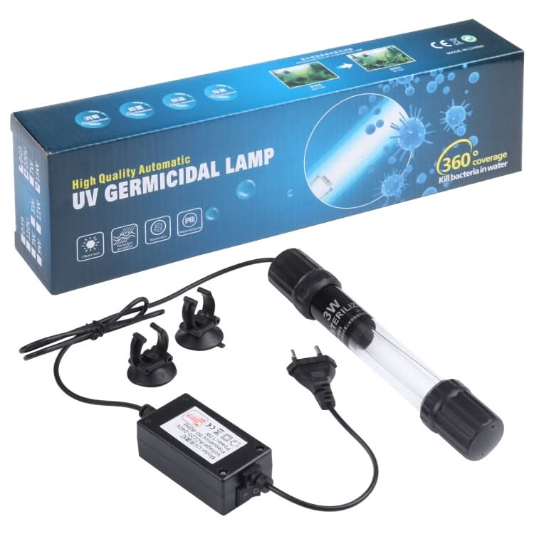 UV-003 3W Ultraviolet Germicidal Lamp Disinfection Light for Aquarium, EU Plug - Reluova