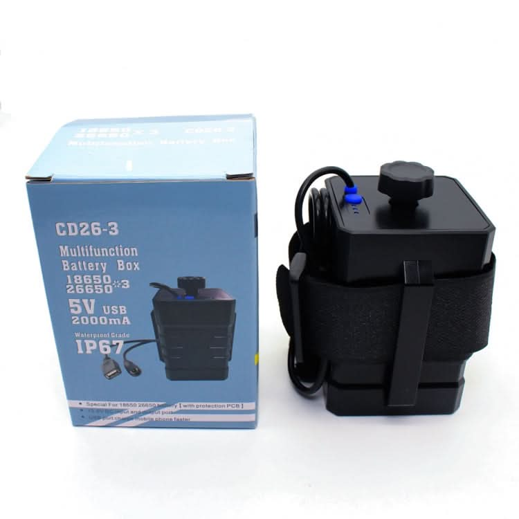 3 Sections 18650/26650 IPX7 Waterproof Battery Box with 12v Round Head & 5v USB Connector Output Voltage Does Not Include Battery