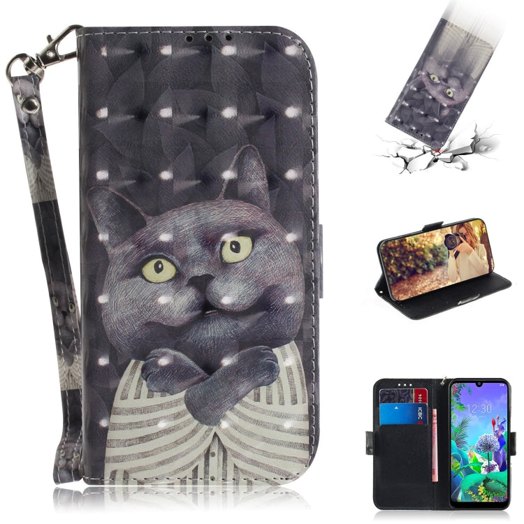 3D Painting Embrace Cat Pattern Coloured Drawing Horizontal Flip Leather Case for LG Q60, with Holder & Card Slots & Wallet-Reluova