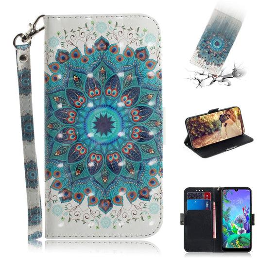 3D Painting Peacock Wreath Pattern Coloured Drawing Horizontal Flip Leather Case for LG Q60, with Holder & Card Slots & Wallet-Reluova