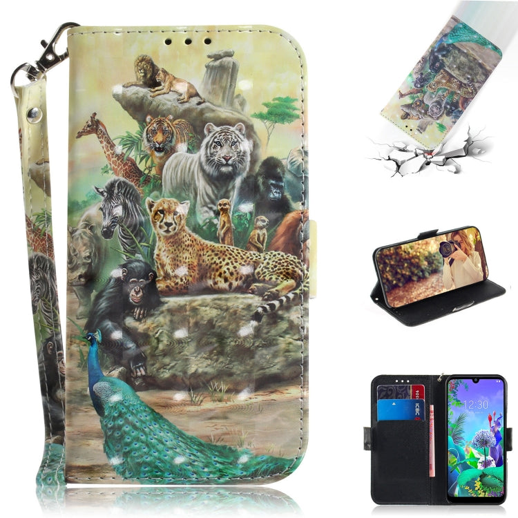 3D Painting Zoo Pattern Coloured Drawing Horizontal Flip Leather Case for LG Q60, with Holder & Card Slots & Wallet-Reluova