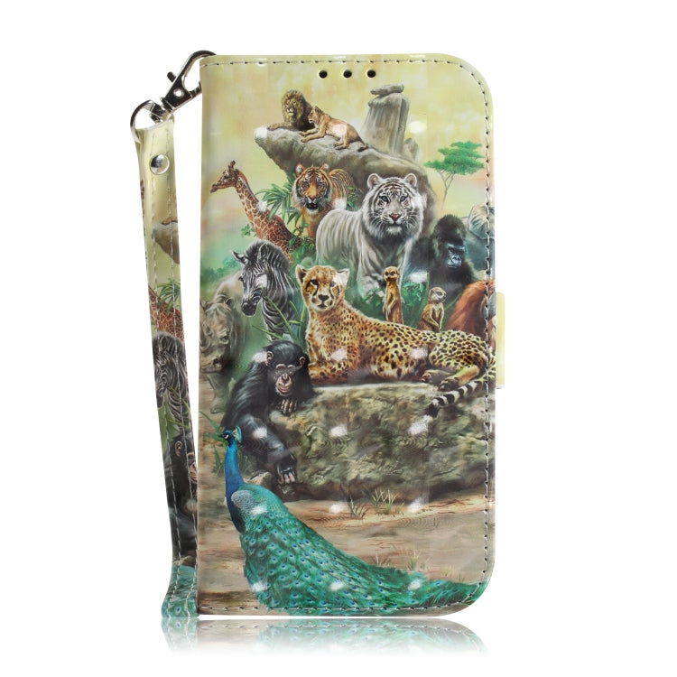 3D Painting Zoo Pattern Coloured Drawing Horizontal Flip Leather Case for LG Q60, with Holder & Card Slots & Wallet-Reluova