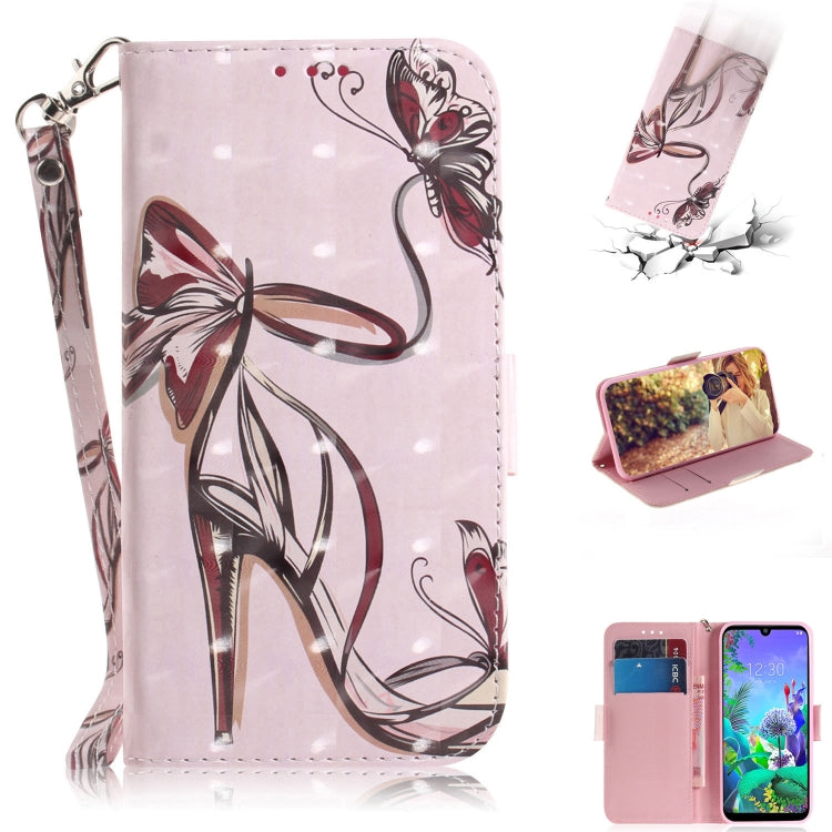 3D Painting Butterfly High Heels Pattern Coloured Drawing Horizontal Flip Leather Case for LG Q60, with Holder & Card Slots & Wallet-Reluova