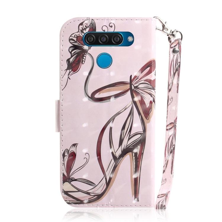 3D Painting Butterfly High Heels Pattern Coloured Drawing Horizontal Flip Leather Case for LG Q60, with Holder & Card Slots & Wallet-Reluova