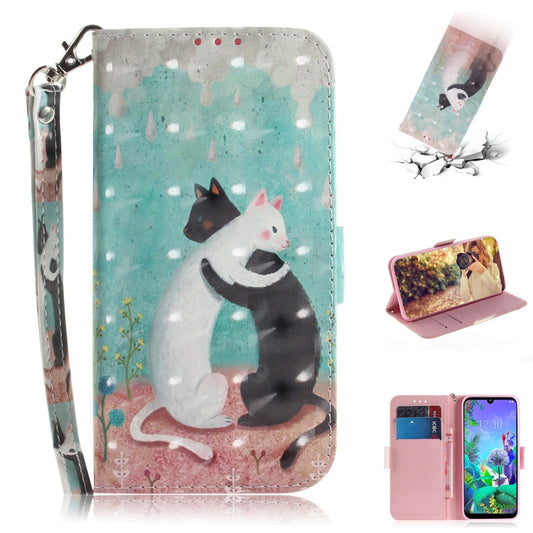 3D Painting Black White Cat Pattern Coloured Drawing Horizontal Flip Leather Case for LG Q60, with Holder & Card Slots & Wallet-Reluova