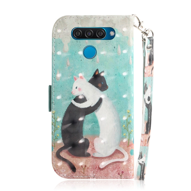 3D Painting Black White Cat Pattern Coloured Drawing Horizontal Flip Leather Case for LG Q60, with Holder & Card Slots & Wallet-Reluova