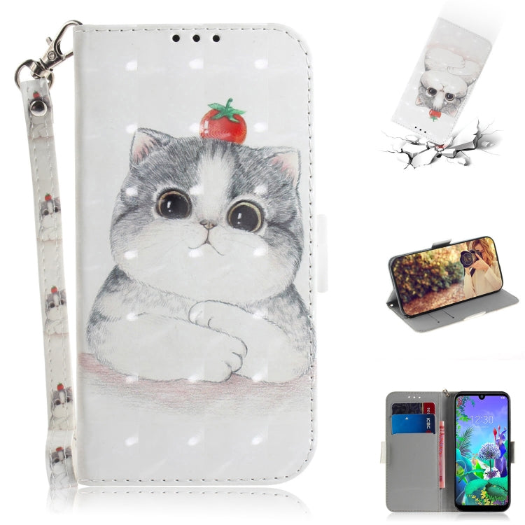 3D Painting Cute Cat Pattern Coloured Drawing Horizontal Flip Leather Case for LG Q60, with Holder & Card Slots & Wallet-Reluova