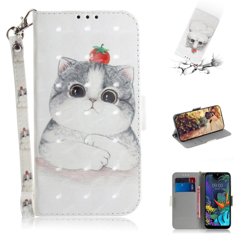 3D Painting Cute Cat Pattern Coloured Drawing Horizontal Flip Leather Case for LG K50, with Holder & Card Slots & Wallet-Reluova