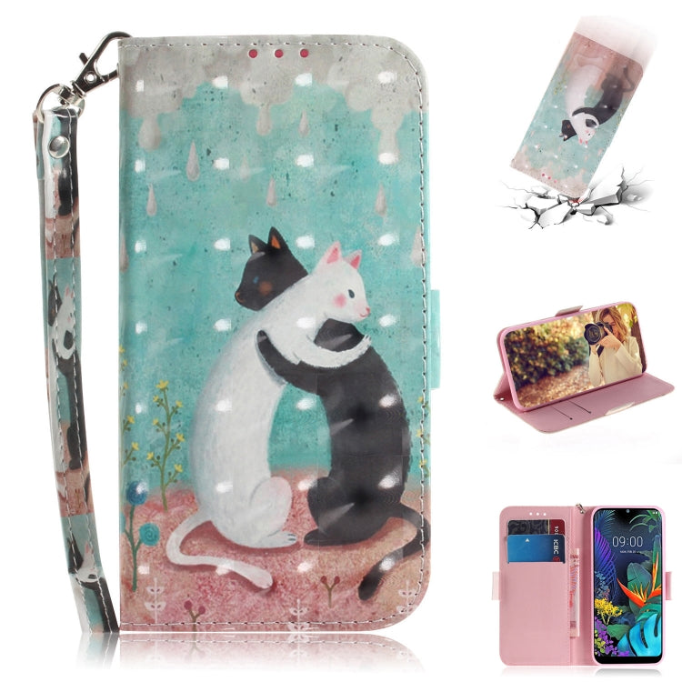 3D Painting Black White Cat Pattern Coloured Drawing Horizontal Flip Leather Case for LG K50, with Holder & Card Slots & Wallet-Reluova