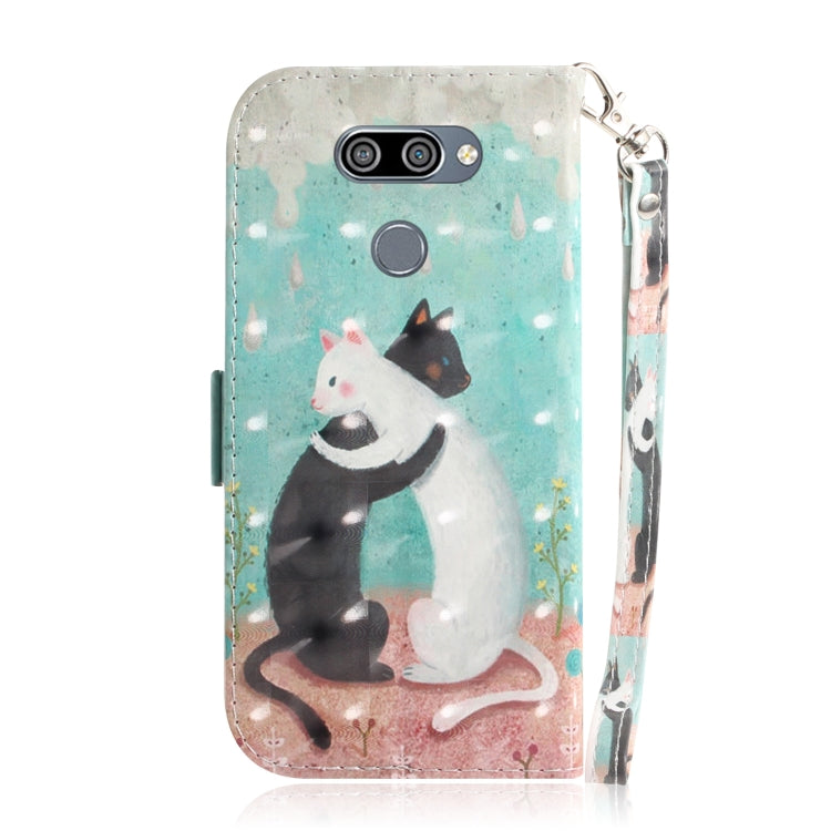 3D Painting Black White Cat Pattern Coloured Drawing Horizontal Flip Leather Case for LG K50, with Holder & Card Slots & Wallet-Reluova