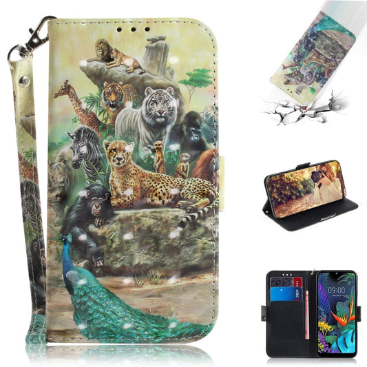 3D Painting Zoo Pattern Coloured Drawing Horizontal Flip Leather Case for LG K50, with Holder & Card Slots & Wallet-Reluova