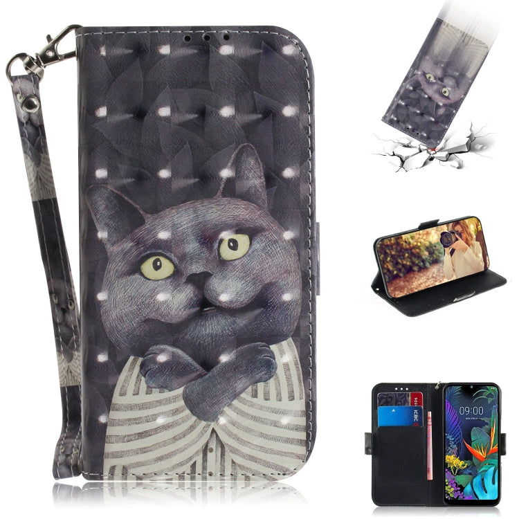 3D Painting Embrace Cat Pattern Coloured Drawing Horizontal Flip Leather Case for LG K50, with Holder & Card Slots & Wallet-Reluova